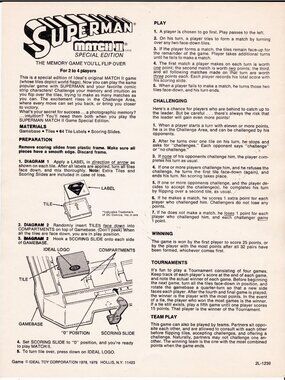Superman Match II Instructions 1978 Ideal Toy DC Comics Sheet Vintage